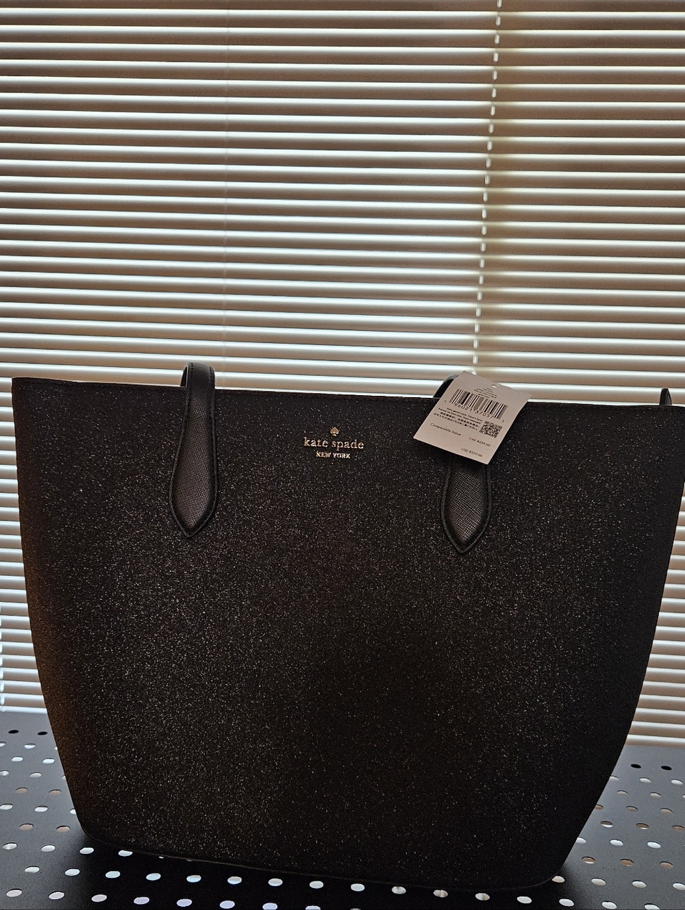 Kate Spade New York Glimmer Large Top Zip Tote in Black Glitter